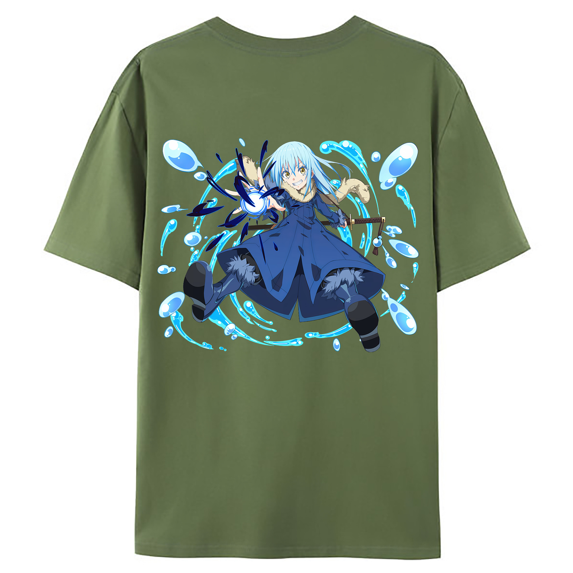 （画像用） 転スラ Regarding Reincarnated to Slime 綿100％ メンズ半袖Tシャツ（バックプリント） 通気性